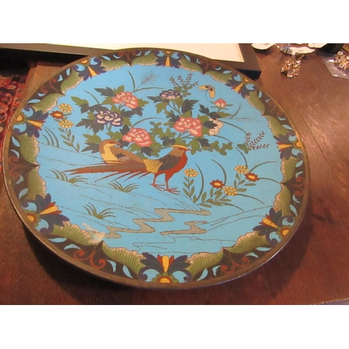 97 - Antique Cloisonne Charger Depicting Bird with Flowers Beyond Approximately 11 Inches Diameter