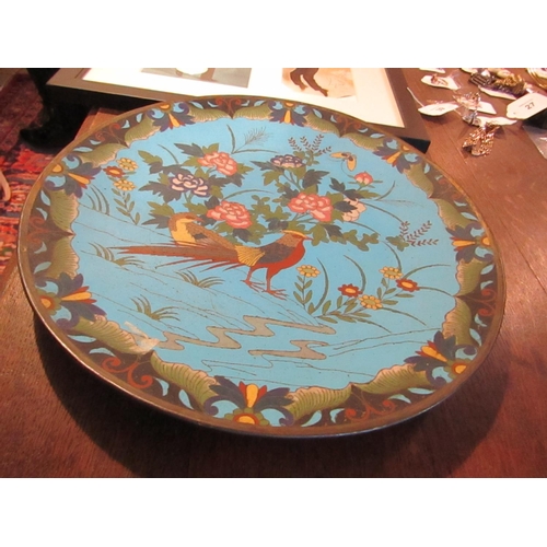 97 - Antique Cloisonne Charger Depicting Bird with Flowers Beyond Approximately 11 Inches Diameter