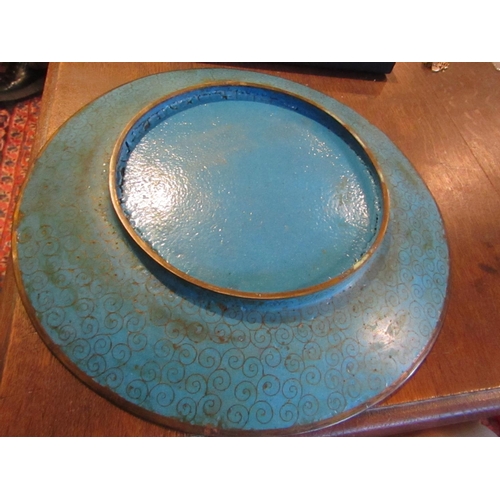 97 - Antique Cloisonne Charger Depicting Bird with Flowers Beyond Approximately 11 Inches Diameter