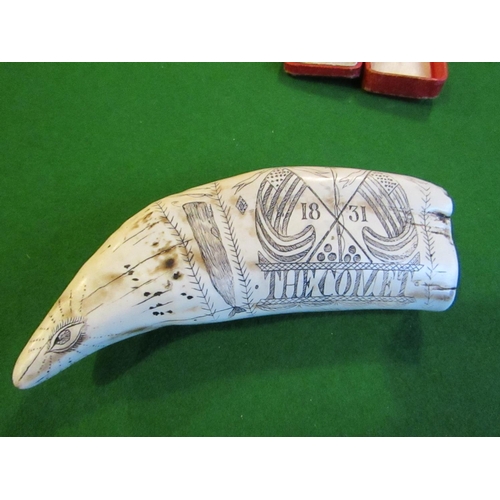 98 - Scrimshaw Figure with Date 1831 Depicting Galleon on the Seas Approximately 5 Inches Wide