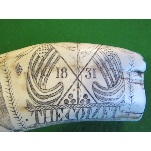 98 - Scrimshaw Figure with Date 1831 Depicting Galleon on the Seas Approximately 5 Inches Wide