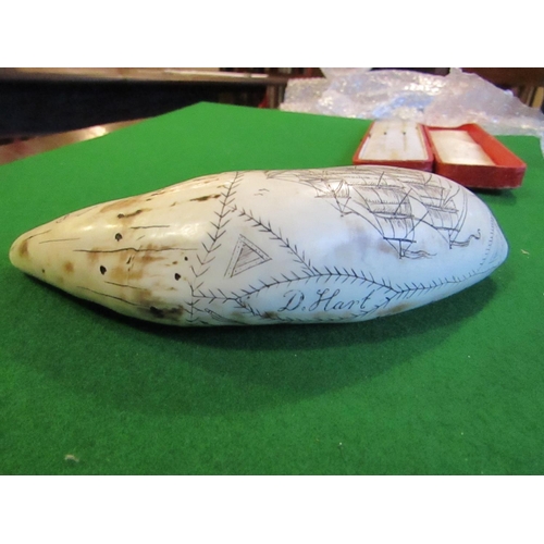 98 - Scrimshaw Figure with Date 1831 Depicting Galleon on the Seas Approximately 5 Inches Wide