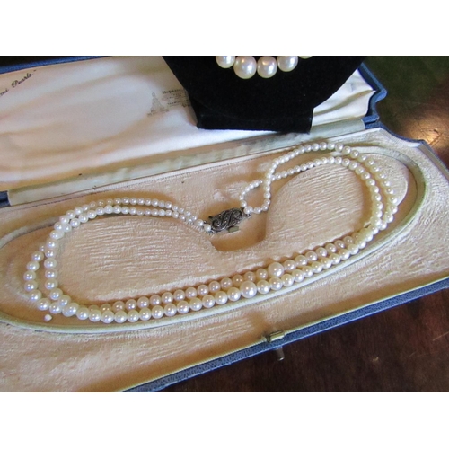 981 - Twin Strand Ladies Pearl Necklace Graduated Form and Another Single Strand