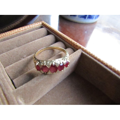 990 - 18 Carat Gold Mounted Ruby Five Stone Edwardian Ring with Further Diamond Inset Decoration Ring Size... 