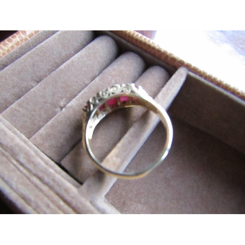 990 - 18 Carat Gold Mounted Ruby Five Stone Edwardian Ring with Further Diamond Inset Decoration Ring Size... 