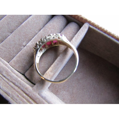 990 - 18 Carat Gold Mounted Ruby Five Stone Edwardian Ring with Further Diamond Inset Decoration Ring Size... 