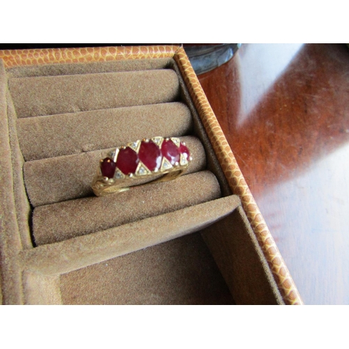 990 - 18 Carat Gold Mounted Ruby Five Stone Edwardian Ring with Further Diamond Inset Decoration Ring Size... 