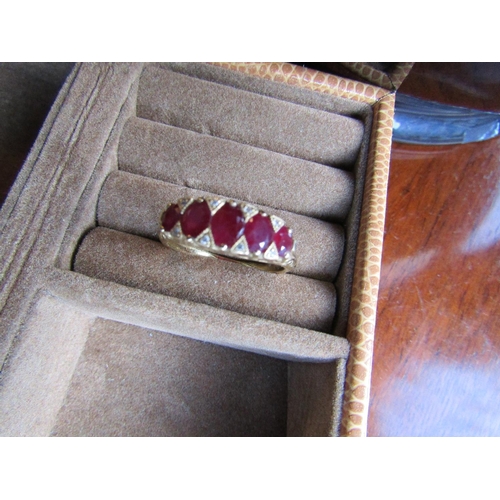 990 - 18 Carat Gold Mounted Ruby Five Stone Edwardian Ring with Further Diamond Inset Decoration Ring Size... 