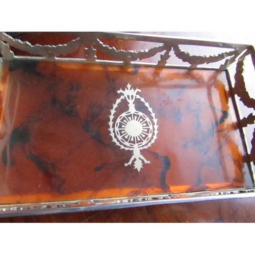 992 - Silver Plated Tortoise Shell and Overlaid Decorated Rectangular Form Table Rest Approximately 9 Inch... 