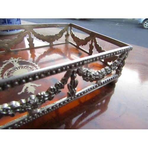 992 - Silver Plated Tortoise Shell and Overlaid Decorated Rectangular Form Table Rest Approximately 9 Inch... 