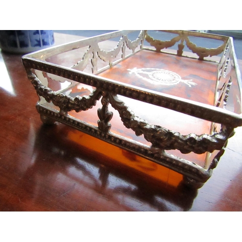 992 - Silver Plated Tortoise Shell and Overlaid Decorated Rectangular Form Table Rest Approximately 9 Inch... 