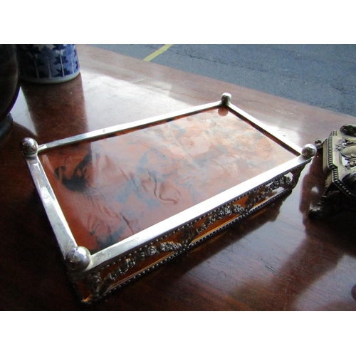 992 - Silver Plated Tortoise Shell and Overlaid Decorated Rectangular Form Table Rest Approximately 9 Inch... 