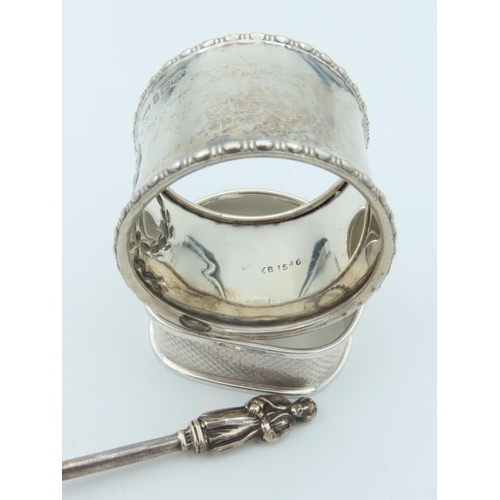 994 - Two Solid Silver Napkin Rings and Solid Silver Spoon with Scallop Motif Decorated Well