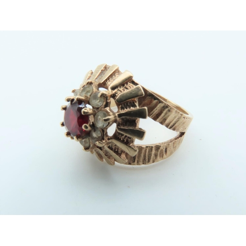 996 - Ladies Ruby and Diamond Cluster Ring Mounted on 9 Carat Yellow Gold Ring Size L