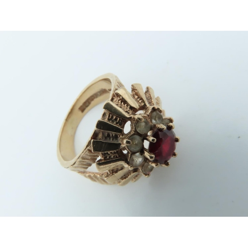 996 - Ladies Ruby and Diamond Cluster Ring Mounted on 9 Carat Yellow Gold Ring Size L