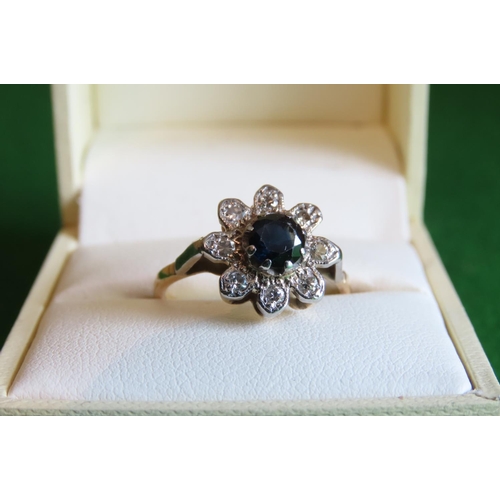 100 - Sapphire and Diamond Ladies Cluster Ring Circular Cut Sapphire with Surround of Eight Circular Diamo... 