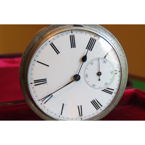 103 - Full Hunter Solid Silver Cased Pocket Watch Victorian Roman Numeral Decorated Dial