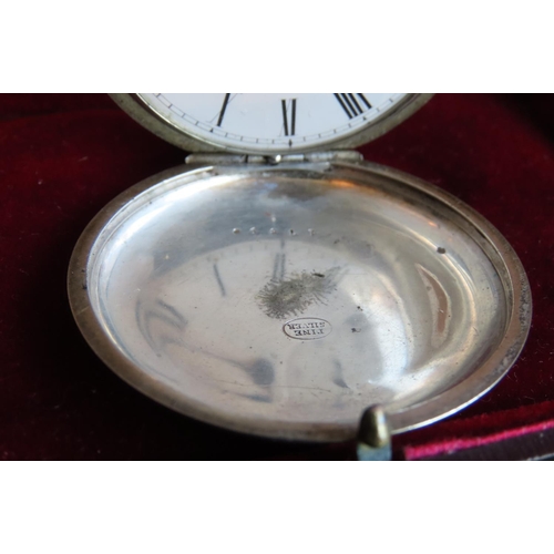 103 - Full Hunter Solid Silver Cased Pocket Watch Victorian Roman Numeral Decorated Dial