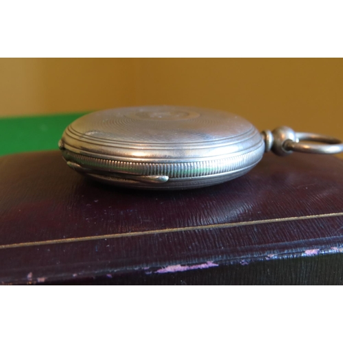 103 - Full Hunter Solid Silver Cased Pocket Watch Victorian Roman Numeral Decorated Dial