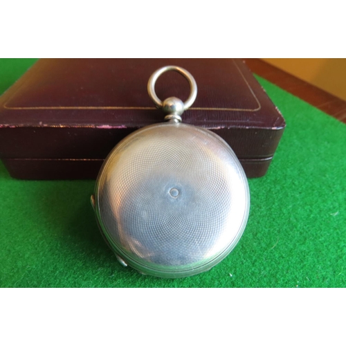 103 - Full Hunter Solid Silver Cased Pocket Watch Victorian Roman Numeral Decorated Dial