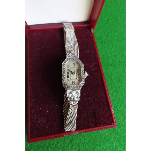 104 - Marcasite Set Ladies Bracelet Wristwatch Canted Corner Rectangular Form Dial