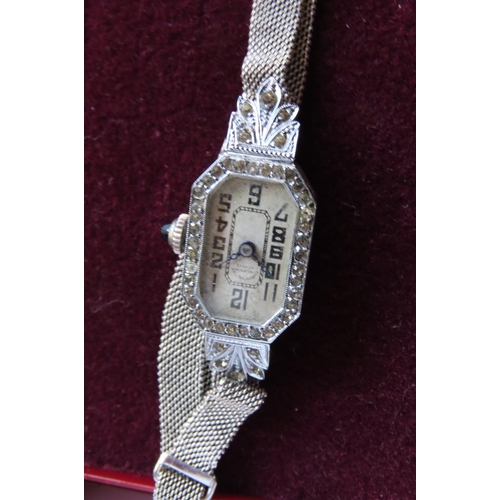 104 - Marcasite Set Ladies Bracelet Wristwatch Canted Corner Rectangular Form Dial