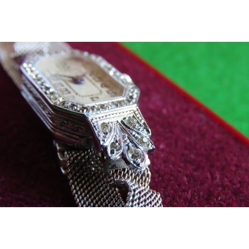 104 - Marcasite Set Ladies Bracelet Wristwatch Canted Corner Rectangular Form Dial