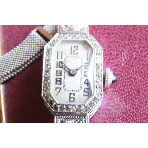 104 - Marcasite Set Ladies Bracelet Wristwatch Canted Corner Rectangular Form Dial