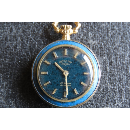 107 - Vintage Ladies Dress Watch with Blue Enamel Decorated Pendant Watch Two Items in Lot