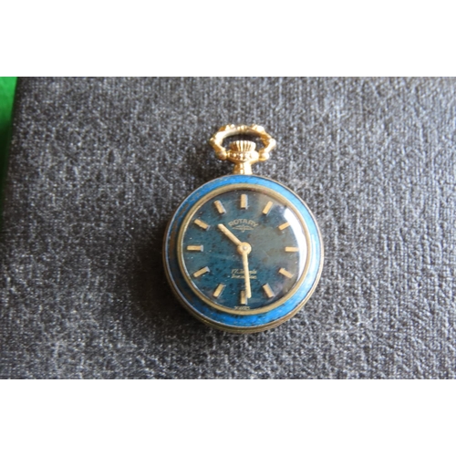 107 - Vintage Ladies Dress Watch with Blue Enamel Decorated Pendant Watch Two Items in Lot