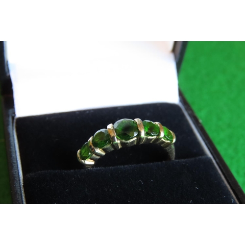 108 - Diopside Five Stone Ring Mounted on 9 Carat Gold Size N and a Half