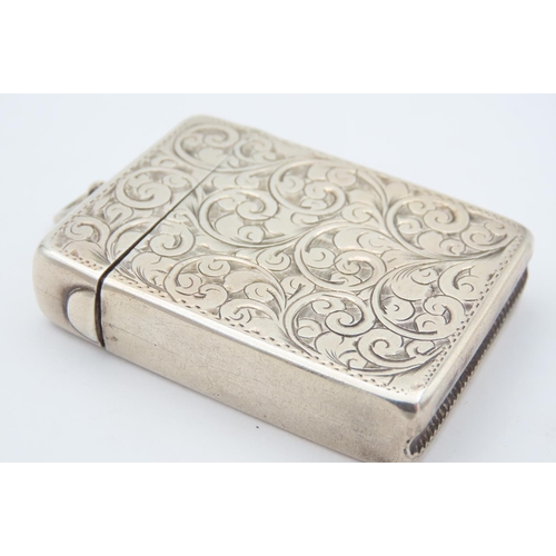 114 - Solid Silver Vesta Case Victorian Hallmarked William Neale Dated 1895 with Foliate Engraved Decorati... 