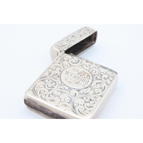 114 - Solid Silver Vesta Case Victorian Hallmarked William Neale Dated 1895 with Foliate Engraved Decorati... 