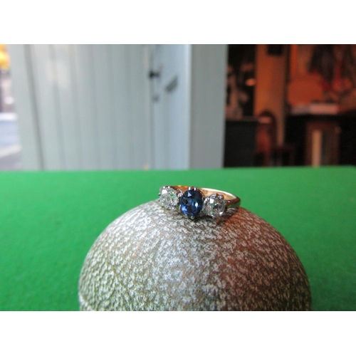 125 - 18 Carat Gold Three Stone Diamond and Sapphire Ring Size K and a Half Attractive Colour