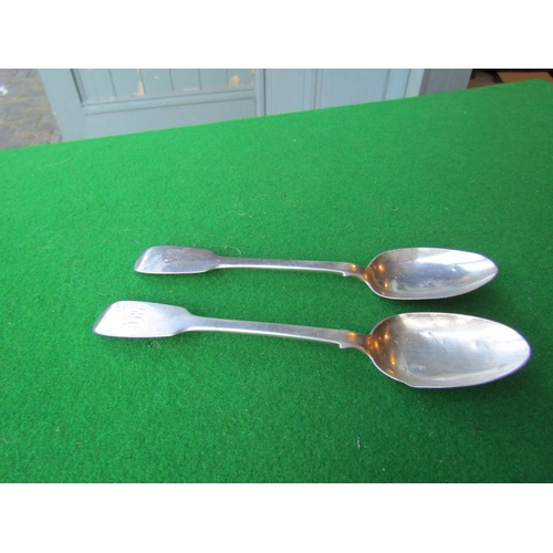 135 - Two Irish Antique Solid Silver Spoons Fiddle Pattern Each Approximately 6 Inches Long