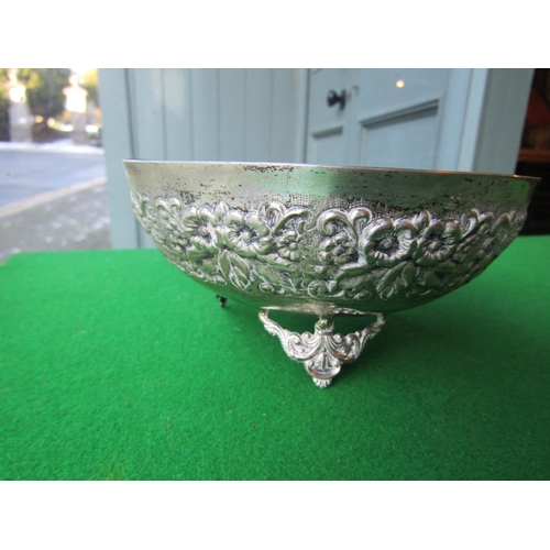 136 - Solid Silver Bowl Approximately 6 Inches Diameter with Embossed Decoration Resting on Shaped Form Su... 