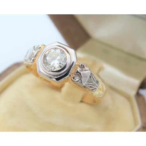 141 - 18 Carat Yellow Gold Diamond Ring Centre Stone Approximately 1 Carat Attractive Colour Ring Size S