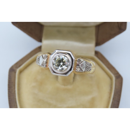 141 - 18 Carat Yellow Gold Diamond Ring Centre Stone Approximately 1 Carat Attractive Colour Ring Size S