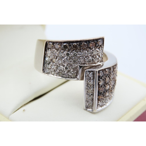 143 - Pave Set Black and White Diamond Ladies Crossover Ring Mounted on 18 Carat White Gold Total Diamond ... 