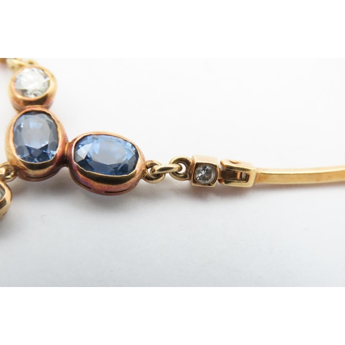 145 - Sapphire and Diamond Ladies Necklace of Interlinking Form Mounted on 18 Carat Yellow Gold Sapphires ... 