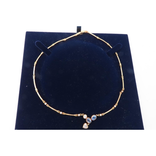 145 - Sapphire and Diamond Ladies Necklace of Interlinking Form Mounted on 18 Carat Yellow Gold Sapphires ... 