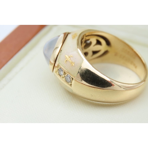 146 - Faberge 18 Carat Gold Cats Eye Cabochon Cut Centre Stone Ring with Further Diamond and Enamel Decora... 