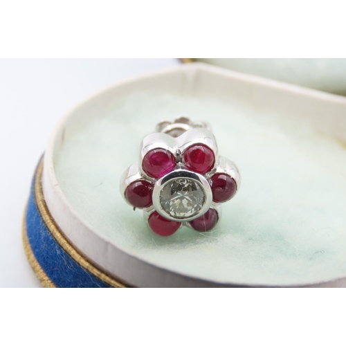 147 - Pair of 18 Carat White Gold Ruby and Diamond Cluster Earrings Total Diamond Weight Approximately 1 C... 