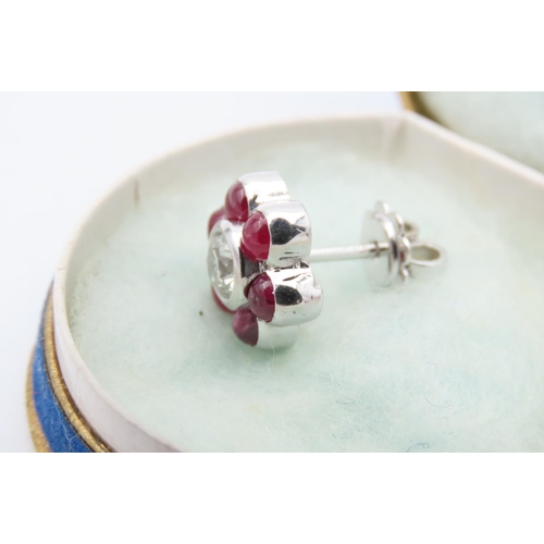 147 - Pair of 18 Carat White Gold Ruby and Diamond Cluster Earrings Total Diamond Weight Approximately 1 C... 