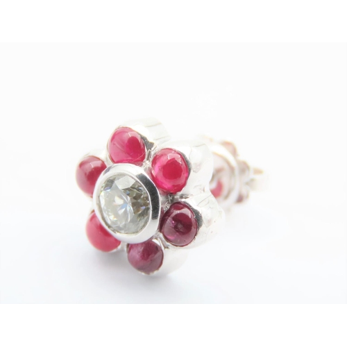 147 - Pair of 18 Carat White Gold Ruby and Diamond Cluster Earrings Total Diamond Weight Approximately 1 C... 