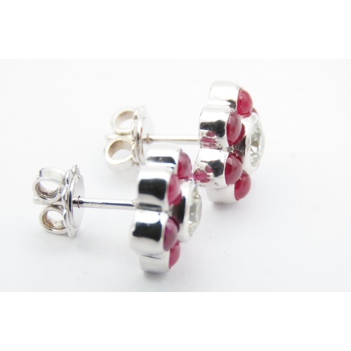 147 - Pair of 18 Carat White Gold Ruby and Diamond Cluster Earrings Total Diamond Weight Approximately 1 C... 