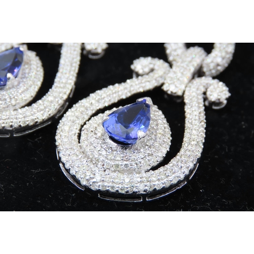 148 - Fine Pair of Tanzanite Pear Cut Diamond Decorated Ladies Drop Earrings of Attractive Form Each Tanza... 