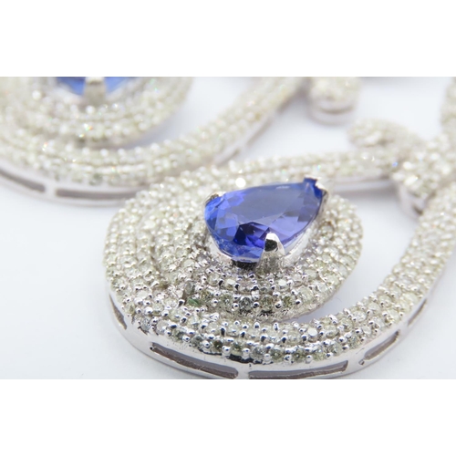 148 - Fine Pair of Tanzanite Pear Cut Diamond Decorated Ladies Drop Earrings of Attractive Form Each Tanza... 