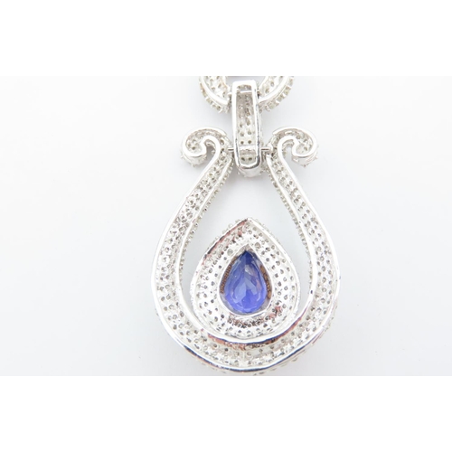 148 - Fine Pair of Tanzanite Pear Cut Diamond Decorated Ladies Drop Earrings of Attractive Form Each Tanza... 