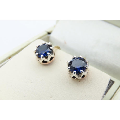 150 - Pair of Sapphire Round Cut Earrings Approximately 1.1 Carat Each Mounted on 18 Carat White Gold Each... 